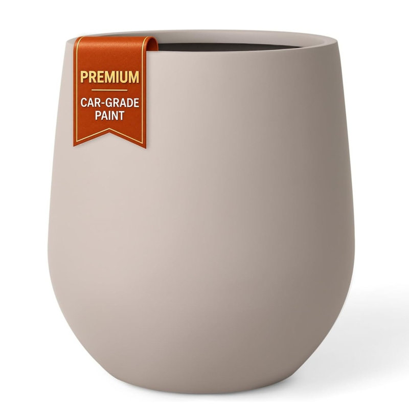 16.5 Inch Tall Fiberstone Planter - Ethereal Mood 16.5"H (Opening 11.5"), 16.5" H x 15" W x 15" D, Taupe
