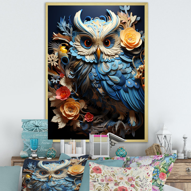 Mysterious Owl Blooms sur impression sur toile, Encadrement doré, H 40 po x l 30 po x P 1,5 po