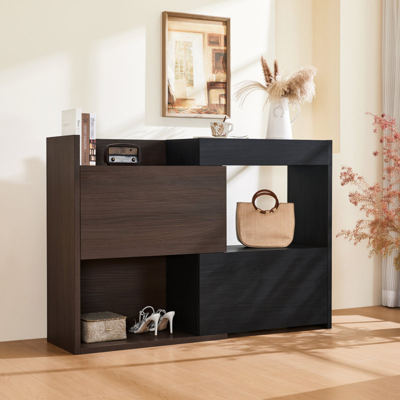 Armoire à chaussures rotative 32,5 po à 58,8 po avec 1 tiroir, coin à 90 degrés pour le salon, le hall d'entrée, la sortie, la maison de rangement extensible noire et noyer, le couloir, l'entrée