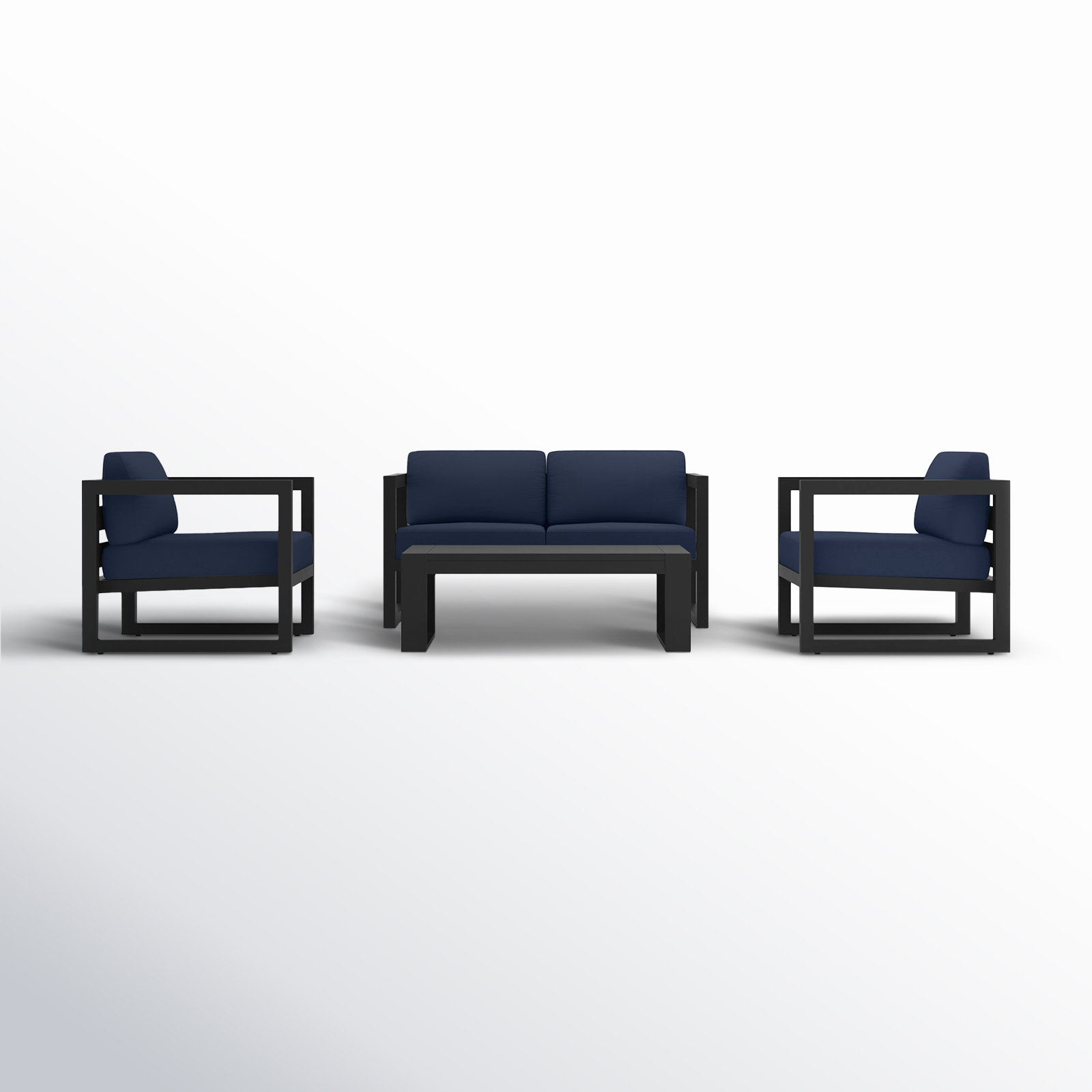Smith 4 - Person Patio Conversation Set with Cushions, Spectrum Indigo, Black, 15.75" H x 45.25" W x 25.5" D