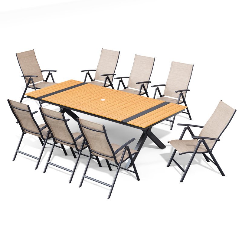 Ensemble repas pour 8 personnes avec table en aluminium et chaises pliantes