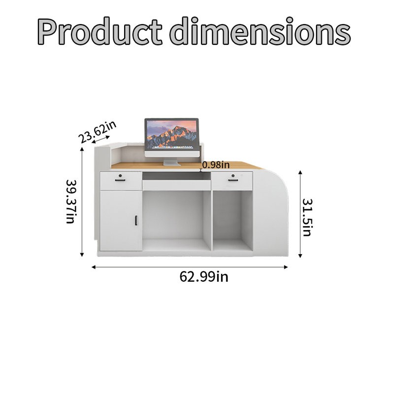Bureau de réception avec tiroirs verrouillables, 39.37'' H X 62.99'' W X 23.62'' D, White/Gray