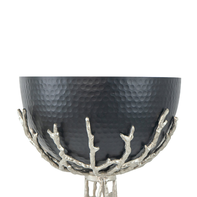 Bol décoratif martelé Elsie, base en nickel, aluminium noir 14 po