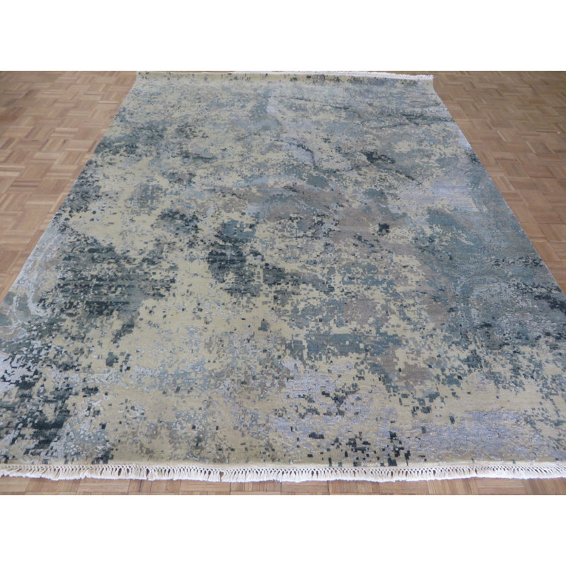 Tapis zone rectangulaire noué la beige/gris 8 pi x 10 pi 4 po one-of-kind Earleton