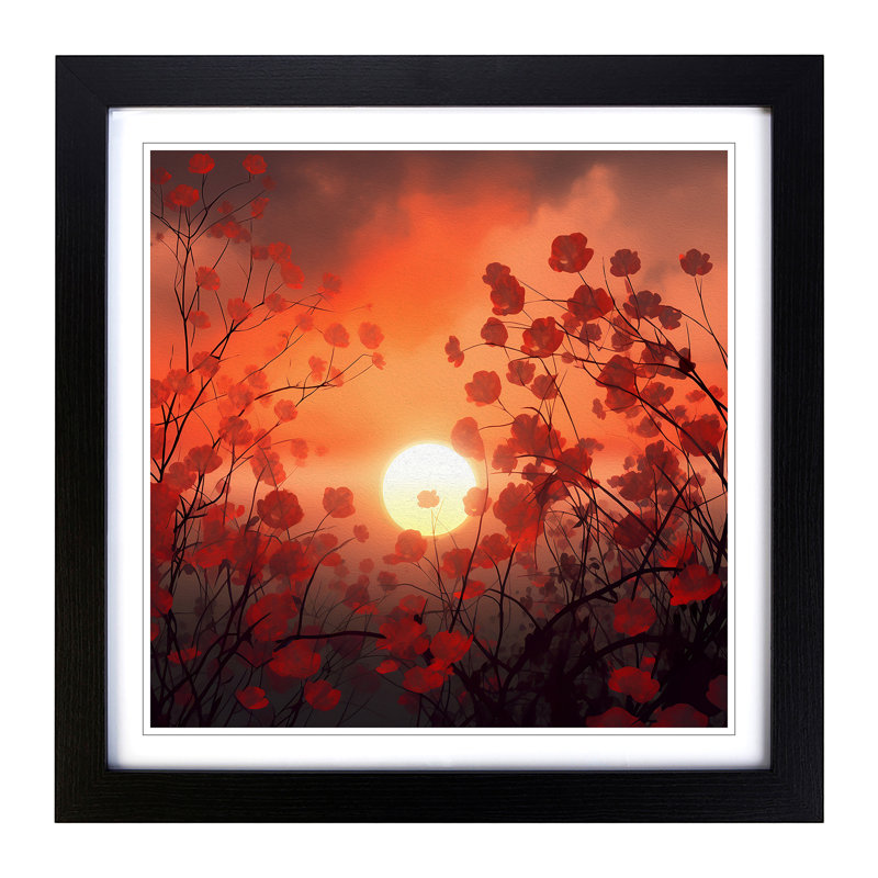 Japanese Sunset Floral - Framed Print, Black