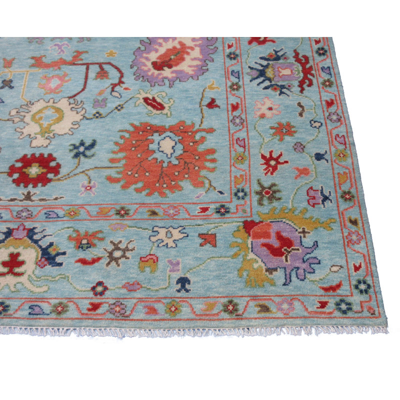 Tapis noué à la main 8 x 10 bleu clair Oushak