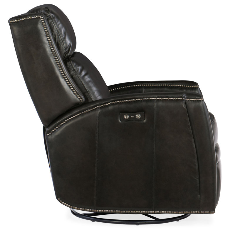 Dunsten Leather Swivel Recliner, Dark Brown Genuine Leather