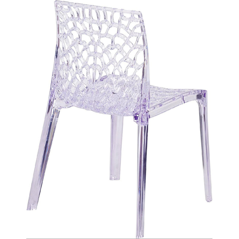 Helskdg Transparent Stacking Side Chair with Artistic Pattern Design