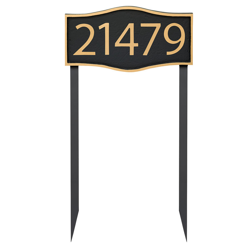 Enseigne d’adresse pour pelouse sur 1 ligne, Noir, Or