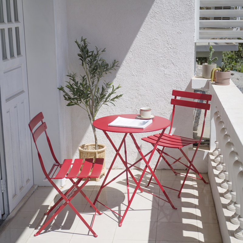 Shelah 3-Piece Steel Folding Bistro Set , Red