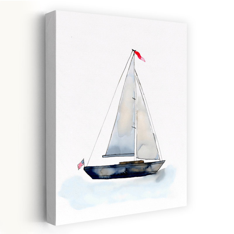 Voilier classique, contemporain, élégant, océan côtier, art mural, 60" H x 40" W