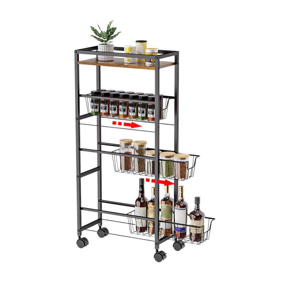 17 Stories 1pcs Metal 4-tier Storage Cart With Pull-out Baskets Movable ...