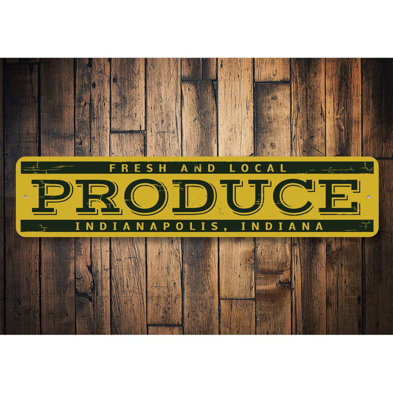 Fresh & Local Produce Aluminum Sign, 6" H x 24" W x 0.06" D