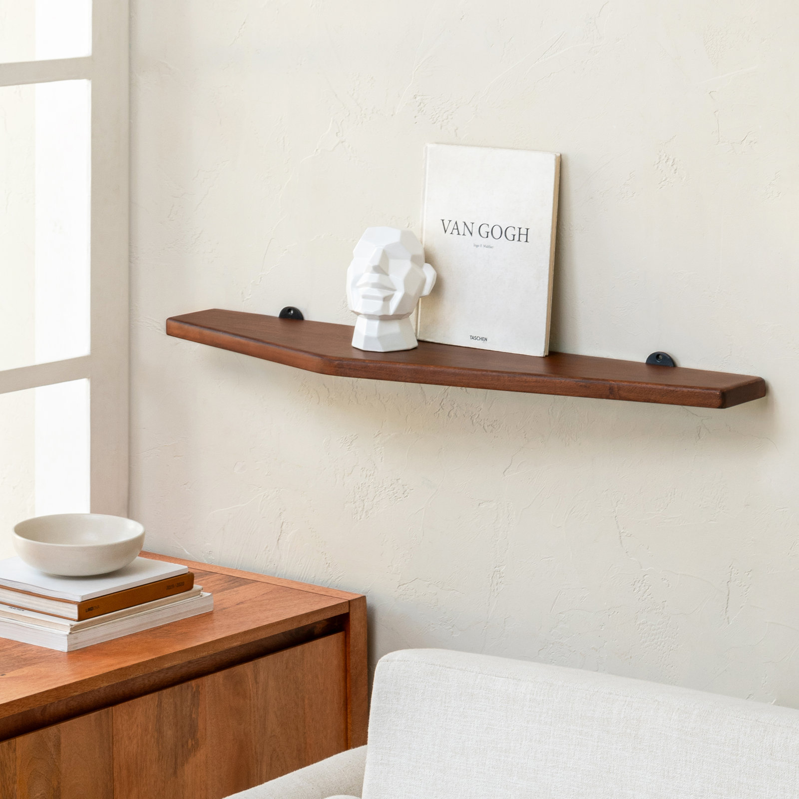 Marthe 36" Mango Wood Floating Shelf, Walnut