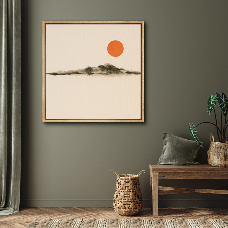 «Minimal Abstract Landscape with Orange Sun Serenity Decor», reproduction d'art sur toile encadrée, H 24 po x l 24 po