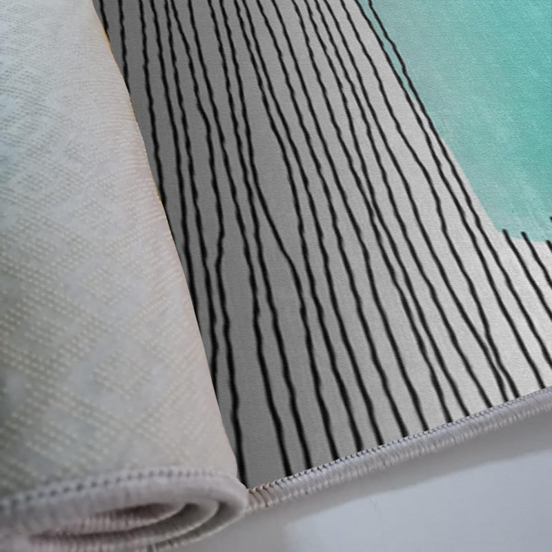 Stylish Woven Carpet , 100% Polyester, Non-Slip Felt Dot Underside | Raschel Knitting, 0.4 in Pile Height | Machine Washable, Digital Print Design | Perfect for Living Room, Bedroom & Office Decor