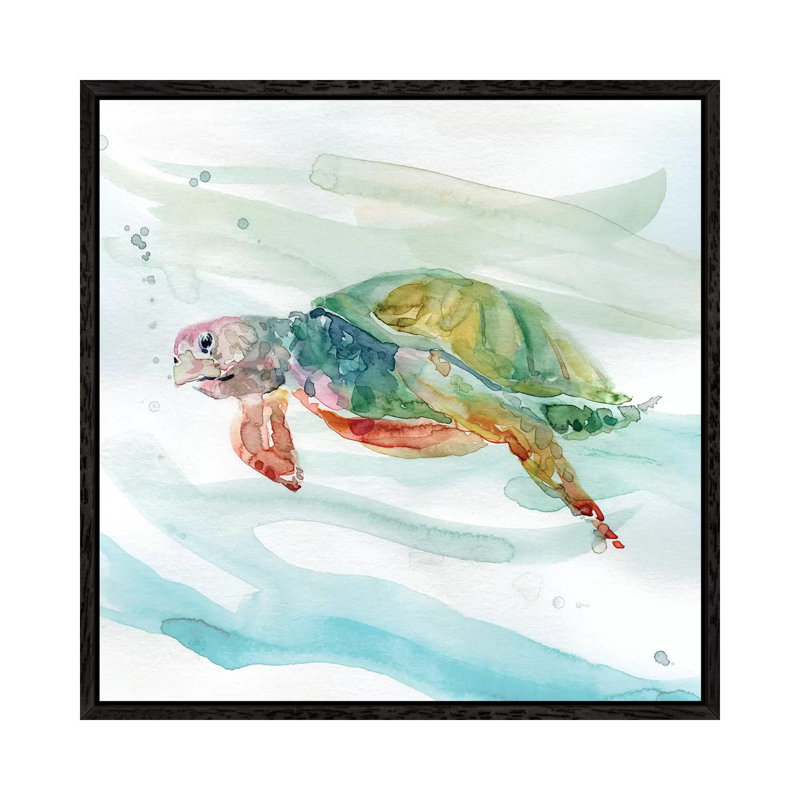 Turtle Tropics II by Carol Robinson - Painting on Canvas, Black Framed Canvas, 93.98 cm H x 93.98 cm W