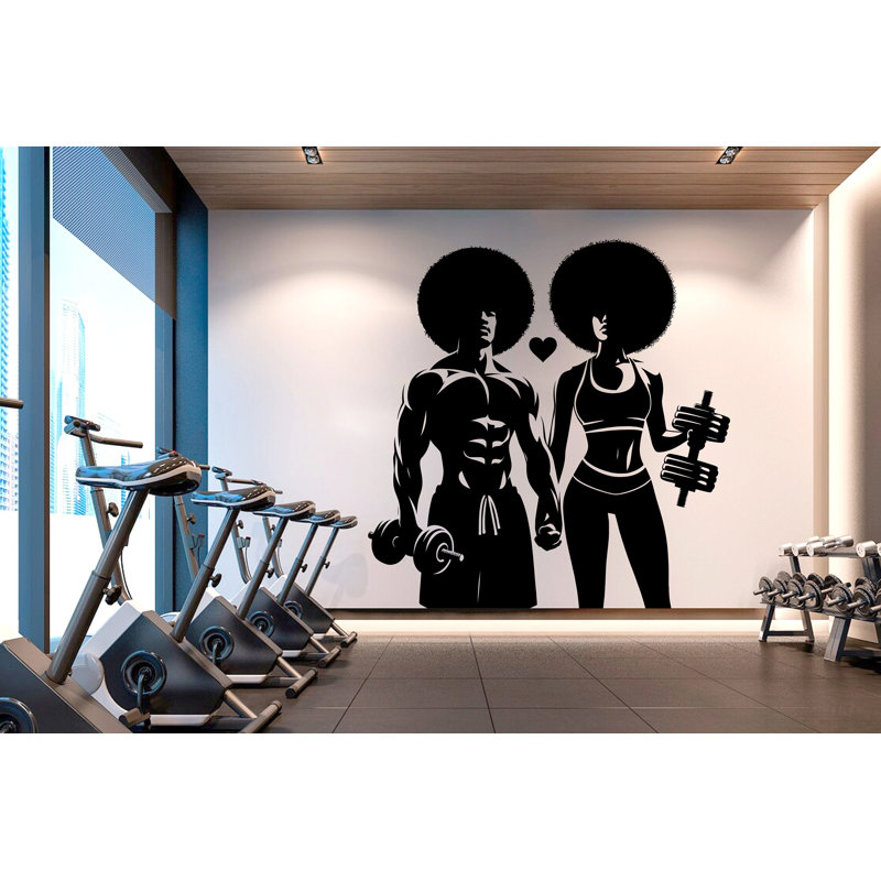 Décalcomanie murale Couple Afro Gym, H 17 po x l 17 po