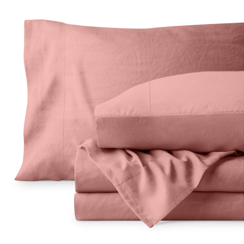 Washed Ultra-soft Microfiber Sheet Set, Twin XL Sheet Set with 1 Pillowcase, Dusty Rose