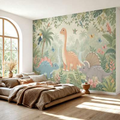 Wall Mural Peel and Stick Wallpaper kids dinosaurs jungle cartoon style Self-Adhesive Removable Contact Paper Wall Decor for Living Room Bedroom 69"H x 96"W