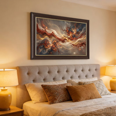 Art mural antique sur toile encadré doré pour le salon, la chambre à coucher, le bureau ou le vestibule - Décoration murale décorative avec flamme cosmique