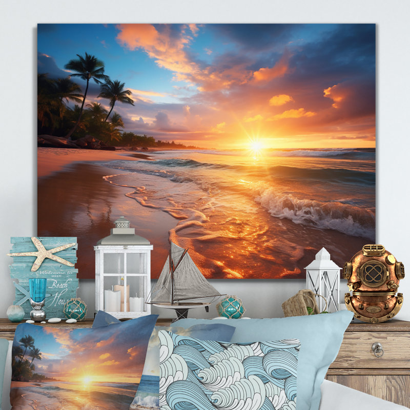 Photo de plage, coucher de soleil, sérénade X III - reproduction d'art sur métal sans cadre, H 12 po x l 20 po x P 1 po