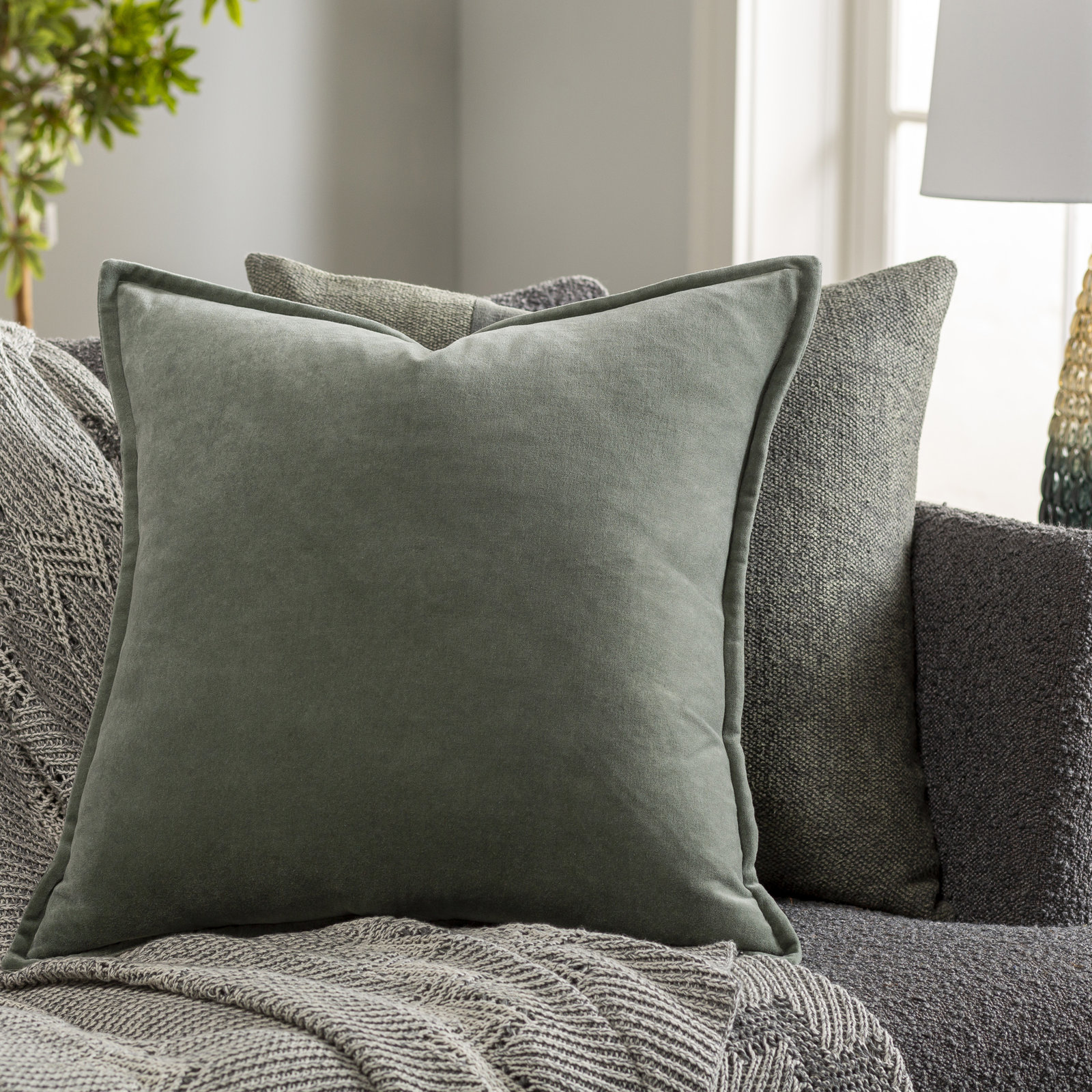 Edgar Pillow Cover, Dark Green, Down, Square 18"