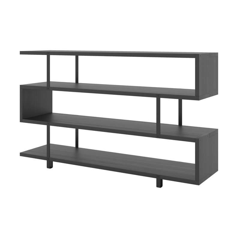 Bibliothèque bois de frêne et acier, (3 tablettes) H 33 po x l 55 po x P 14 po, Noir