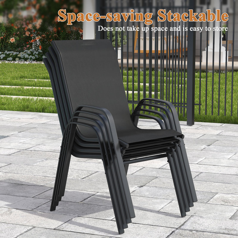 6-Person Outdoor Round Patio Dining Set With Stackable Chairs, Black/Black