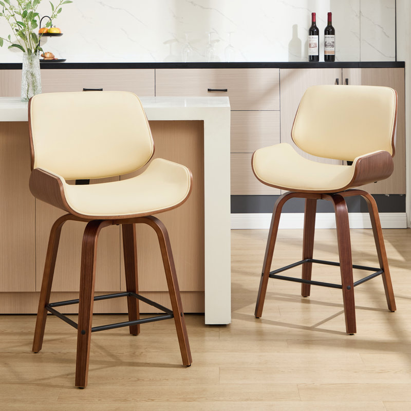 24'' Swivel Upholstered Counter Stool, Beige