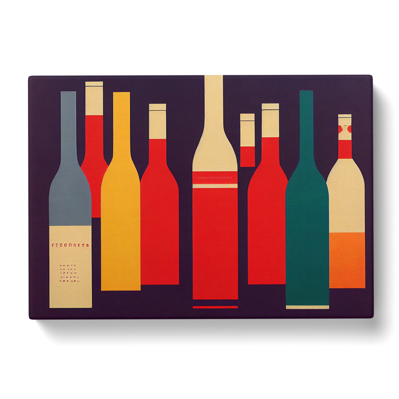 Retro Wine Bottle Art Vol.1 - Wrapped Canvas Painting, 35cm H x 50cm W x 3cm D