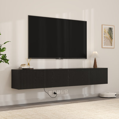 Floating Tv Stand For 75" Tv, Led Wall-mounted Entertainment Center With Charging Station, Floating Tv Shelf For Living Room, Bedroom by Ebern Designs