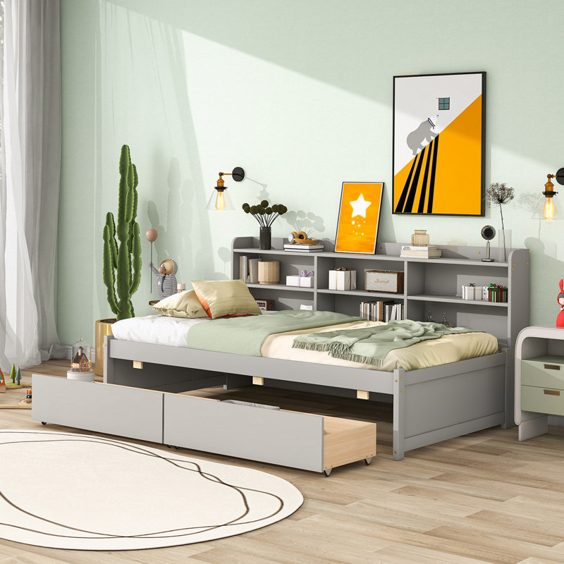 Laella Manufactured Wood,Solid Wood Bookcase Bed, Twin, Gray