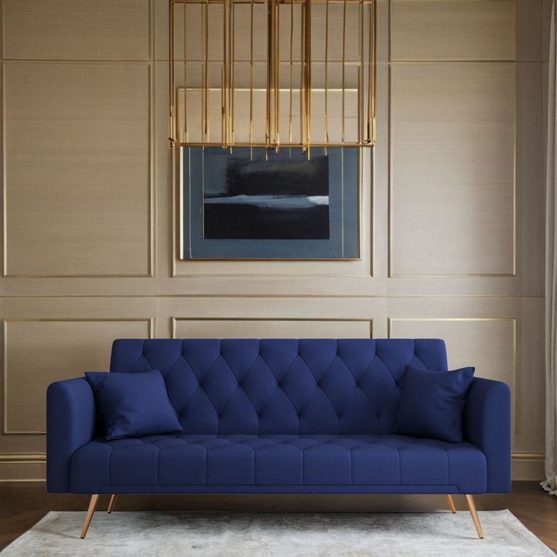 Maymie 71'' Velvet Convertible Sofa, NA, Blue Velvet