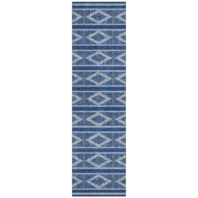 Lume Blue Washable Indoor-Outdoor Rug - , 2'3" x 7'6"
