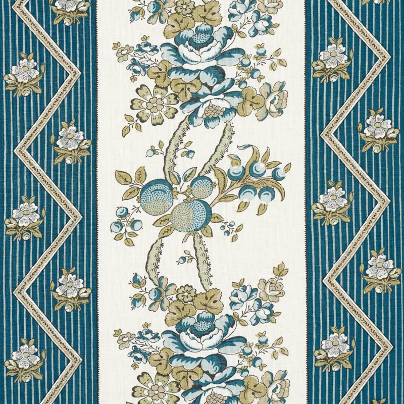 Sylvain Floral Stripe Fabric, Teal