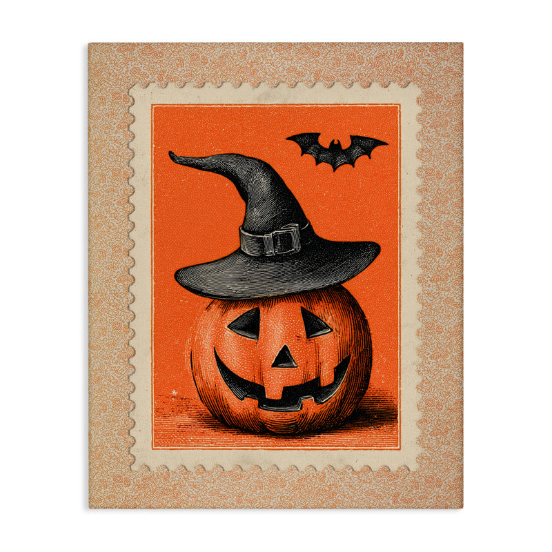 Toile rétro avec cachet Jack-o-Lantern, design par Arlington Prints, H 30 po x l 24 po