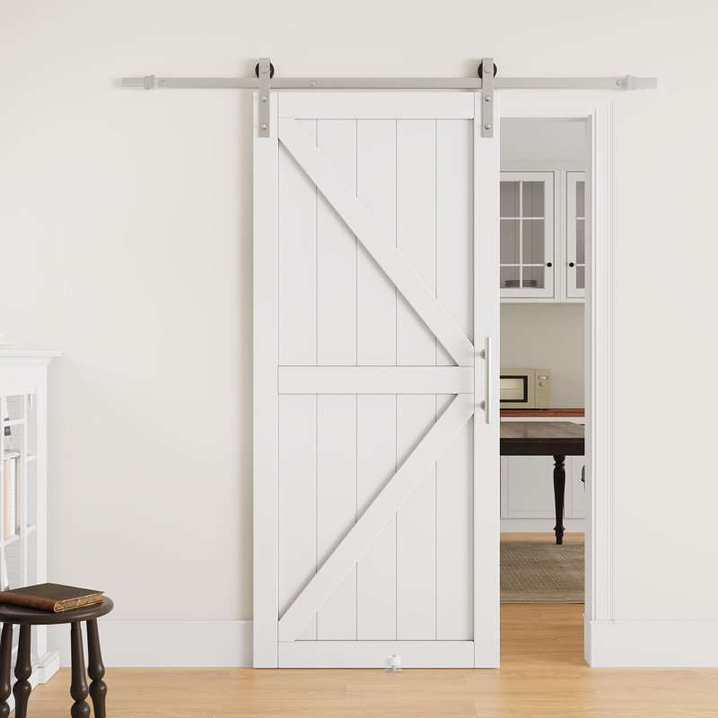 Porte de grange moderne coulissante | Surface apprêtée blanche à peindre | Porte de placard / garde-manger, 30" × 84"