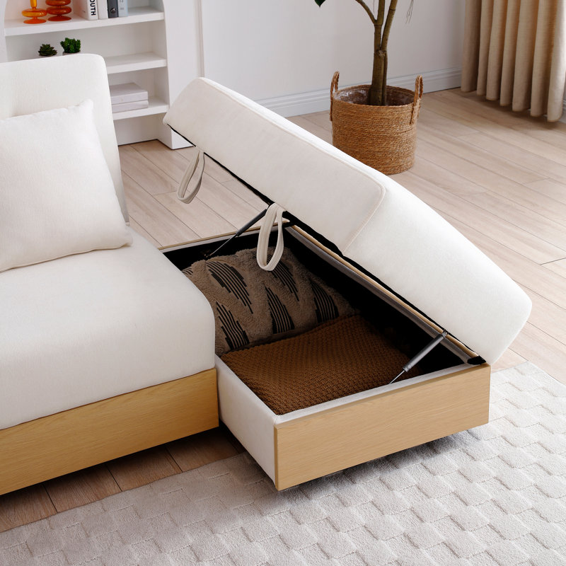 Canapé-lit convertible, canapé-lit double pliant multifonctionnel, repose-pieds avec rangement et accoudoir avec boîte et tiroir, table rabattable avec 2 supports pour salon, appartement, bureau, beige