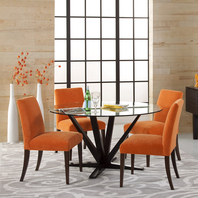 Aura Round Glass Top Solid Wood Base Dining Table, 28.5" H x 54" L x 54" W, Rockport