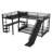 L-Shaped Metal Bunk Bed (Top bed:Full/FullXL, bottom bed: Queen) with Twin XL Loft Bed, Desk, and Storage Shelves Metal Triple Bunk Bed with Slide, Space-Saving and Quiet Design, Black-881906436