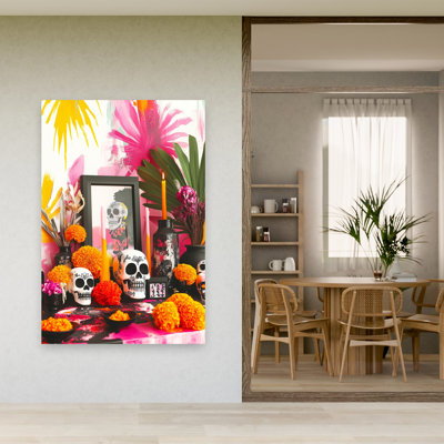 Mexican Life Day Of The Dead 3 Colorful Vibrant Contemporary City Wall Art Print 1 Piece Wrapped Canvas Wall Art