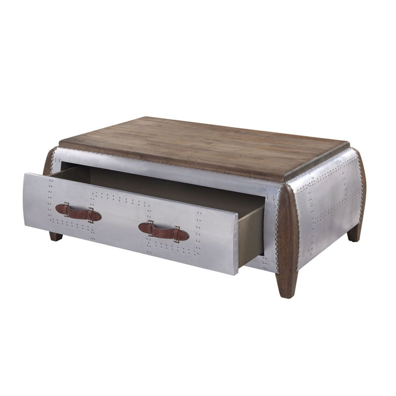 Mateo Coffee Table with Storage in Antique Oak and Aluminum