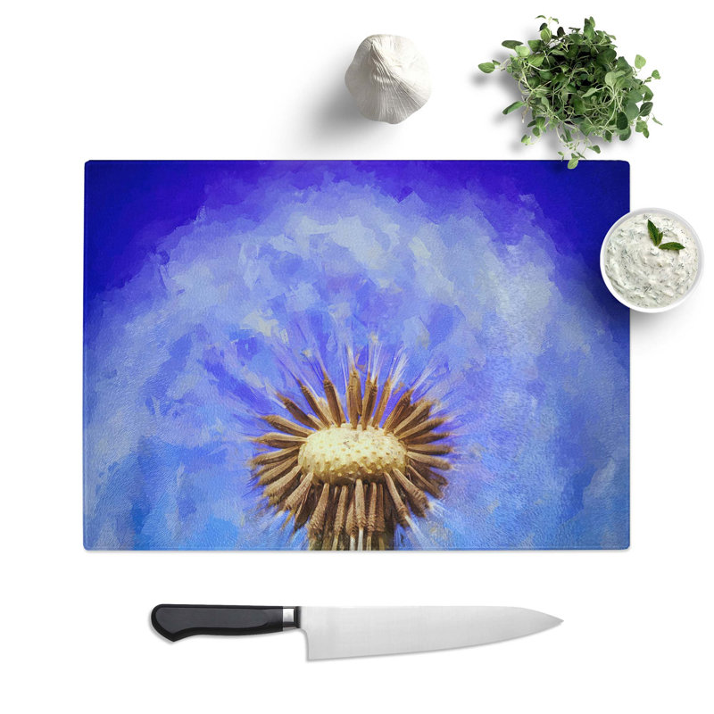 Tempered Glass Swirling Dandelion Seeds Chopping Board, 39 cm W x 28.5 cm L