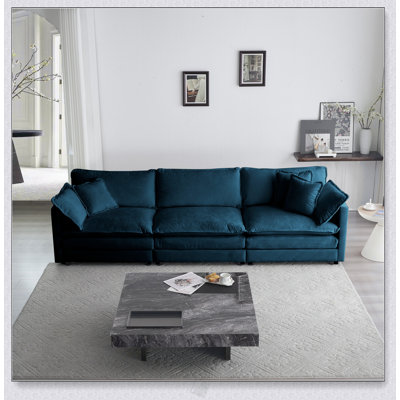 Chenille 3-Seater Sofa With 2 Armrest And 3 Toss Pillows, Comfortable And Stylish For Modern Living Rooms