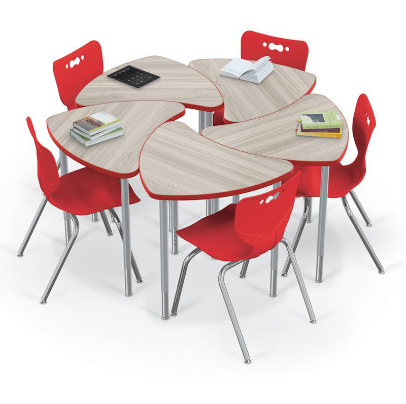 Ensemble de bureau et de chaises 5 étudiants, Orme, Rouge, 18 po