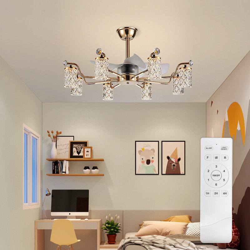 Ventilateur de plafond 35,43 "DEL à intensité variable avec 8 lumières et télécommande, Or