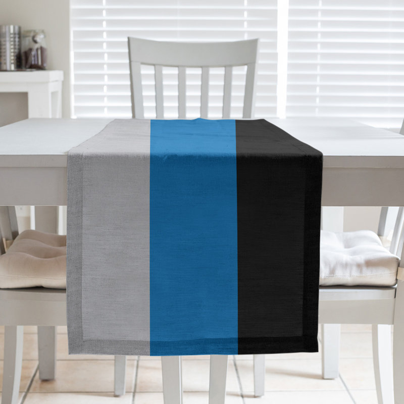 Chemin de table basket New York, L 90 po x l 16 po, Argent / bleu / noir, Polyester sergé