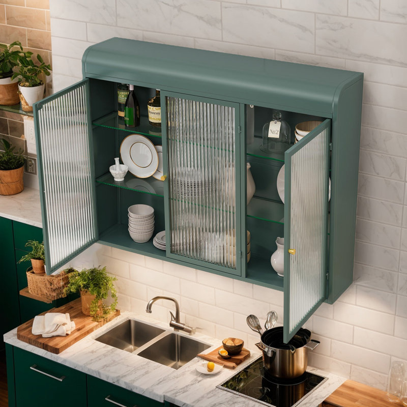 Wall Mounted Cabinet With Glass Doors, Green