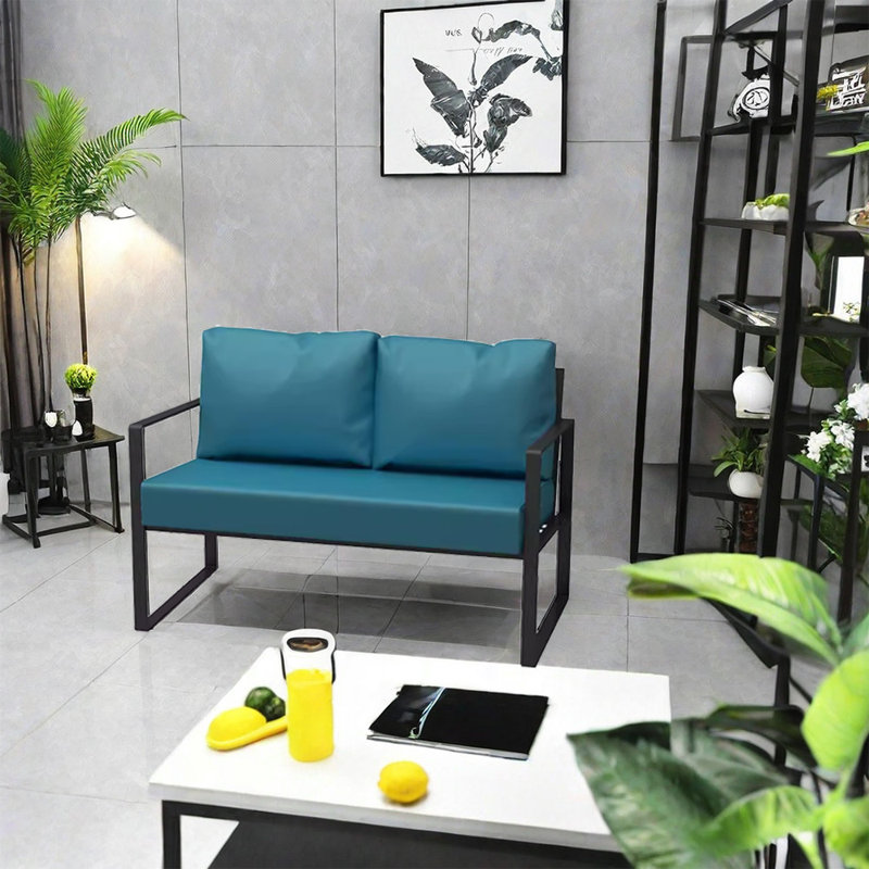 Banc rembourré en similicuir Lorilea, Bleu acier